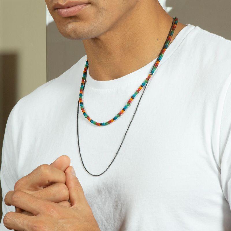 Men's Black IP Stainless Steel Vetro Catena Necklace with Recycled Glass Beads For Sale