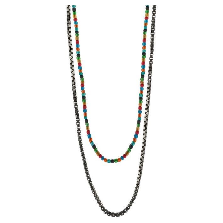 Black IP Stainless Steel Vetro Catena Necklace with Recycled Glass Beads For Sale