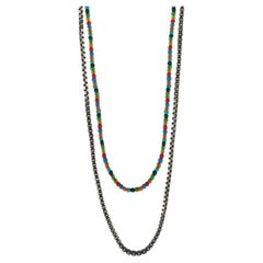 Black IP Stainless Steel Vetro Catena Necklace with Recycled Glass Beads