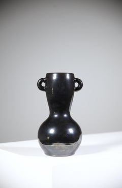 Black Iridescent Ceramic Vase by Les Potiers D' Accolay France 1960's