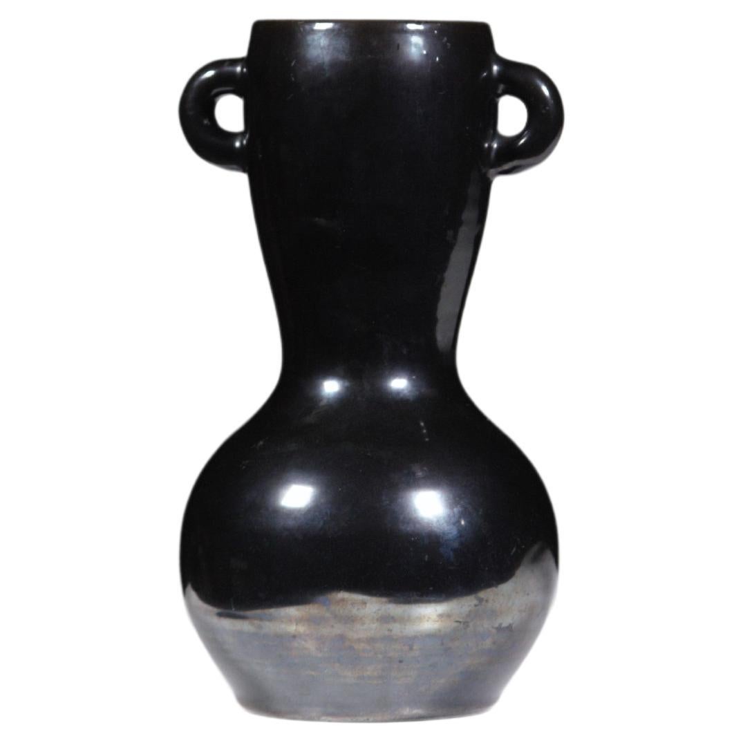 Black Iridescent Ceramic Vase by Les Potiers D' Accolay France 1960s