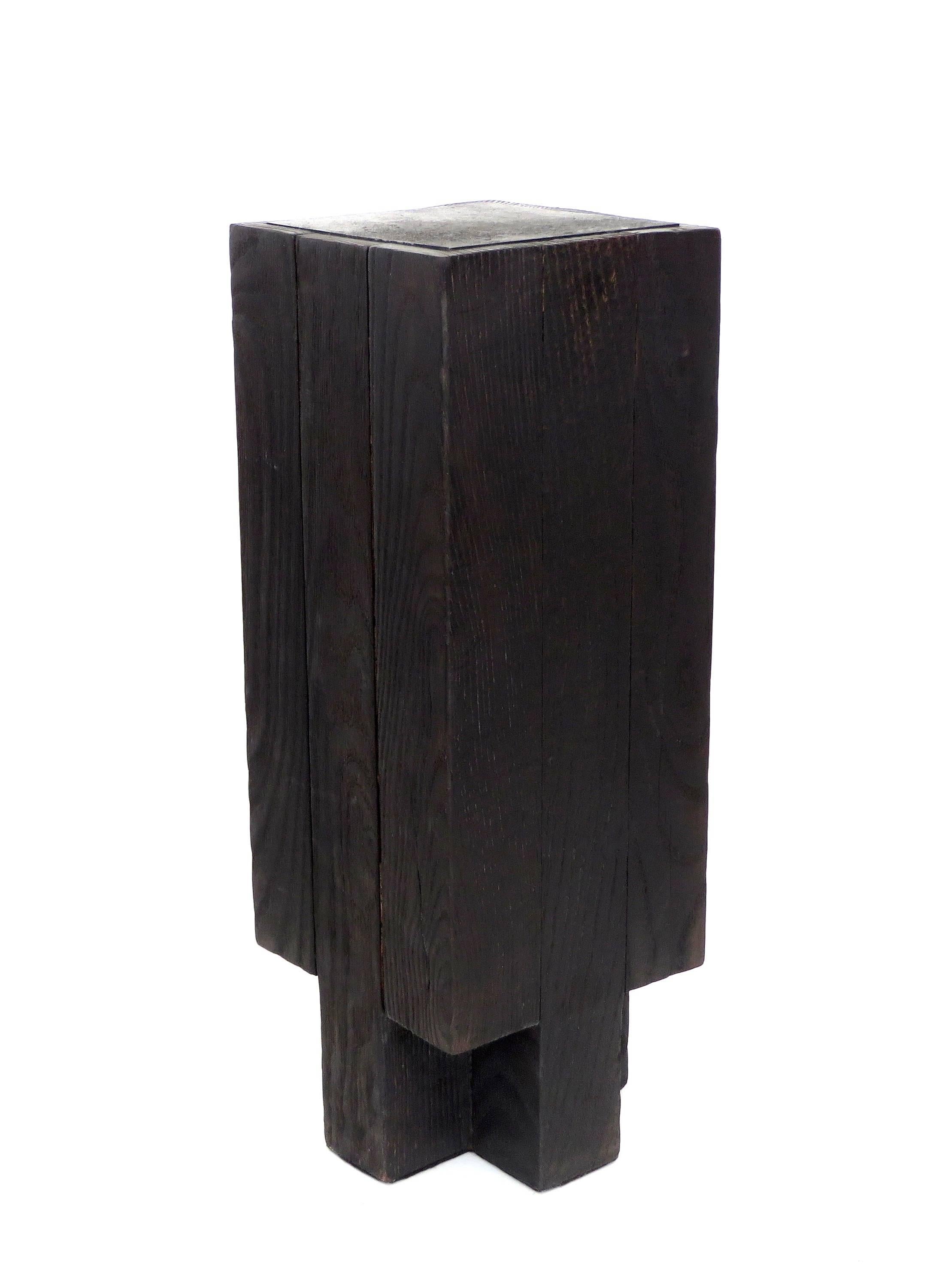 Arno Declercq Black Belgian Oak Wood and Burned Steel Cross Stool or Side Table  In Excellent Condition In Chicago, IL