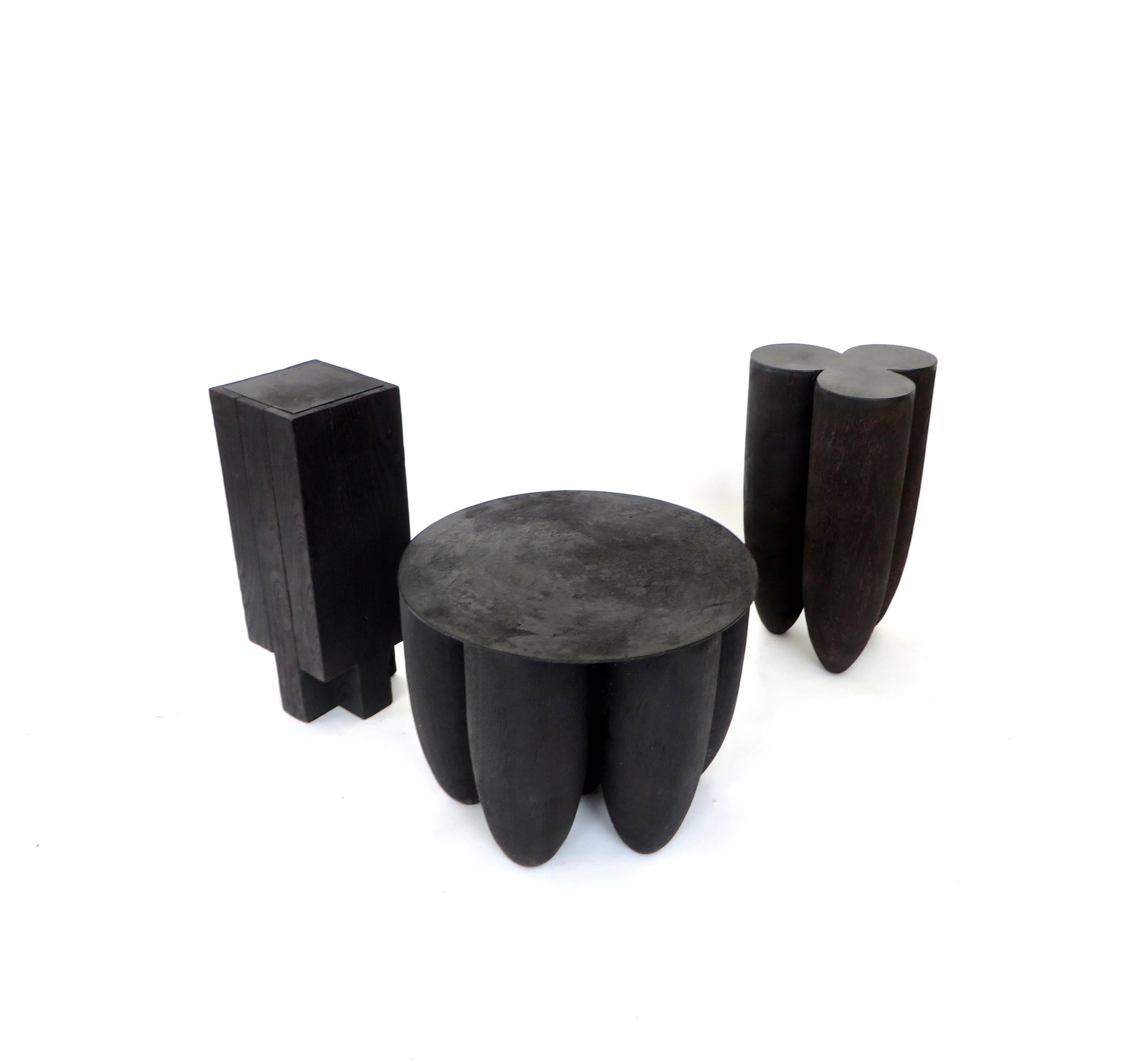 Arno Declercq Black Belgian Oak Wood and Burned Steel Cross Stool or Side Table  3