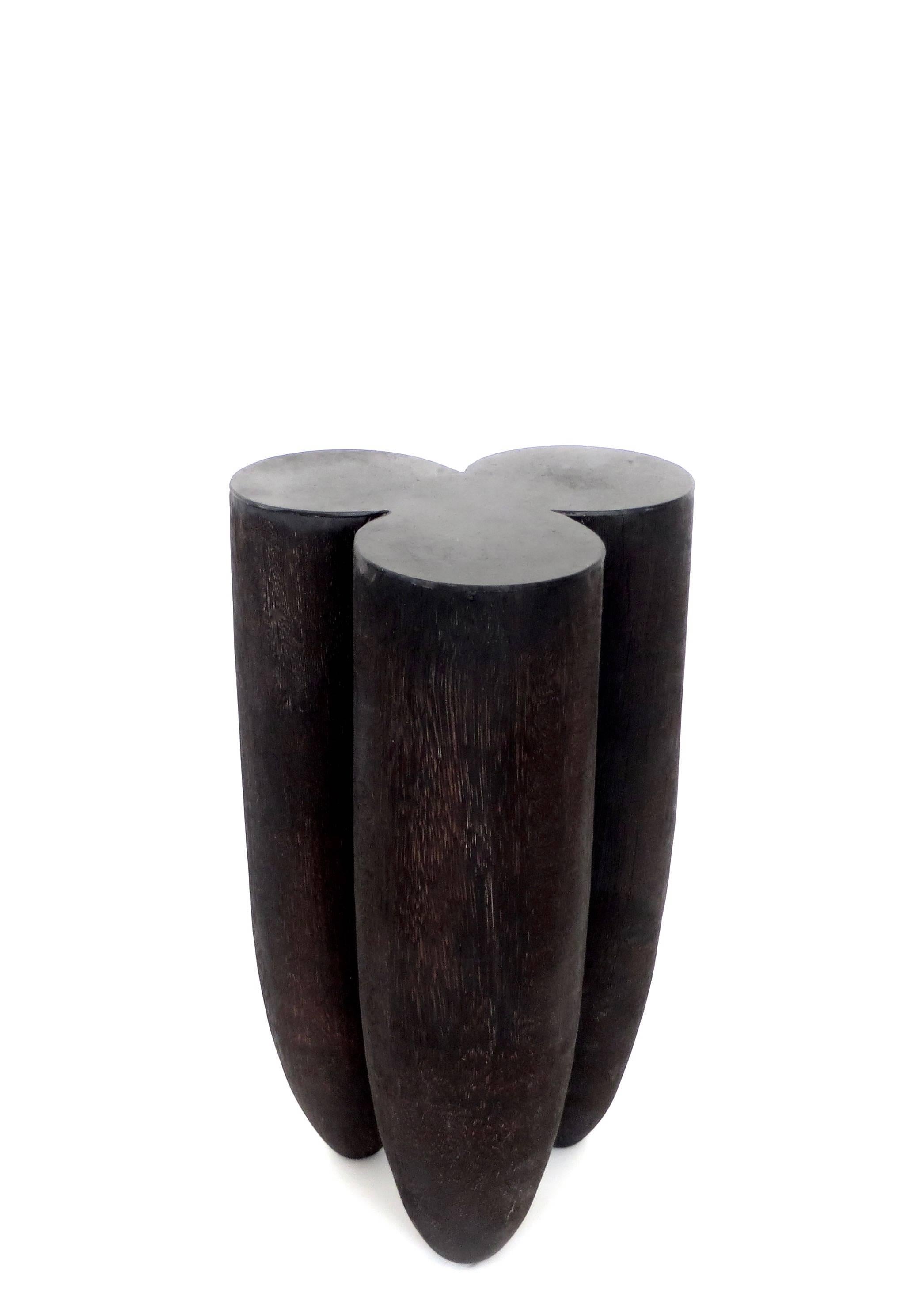 Modern Black Iroko Wood and Burned Steel Senufo Side Table or Stool by Arno Declercq