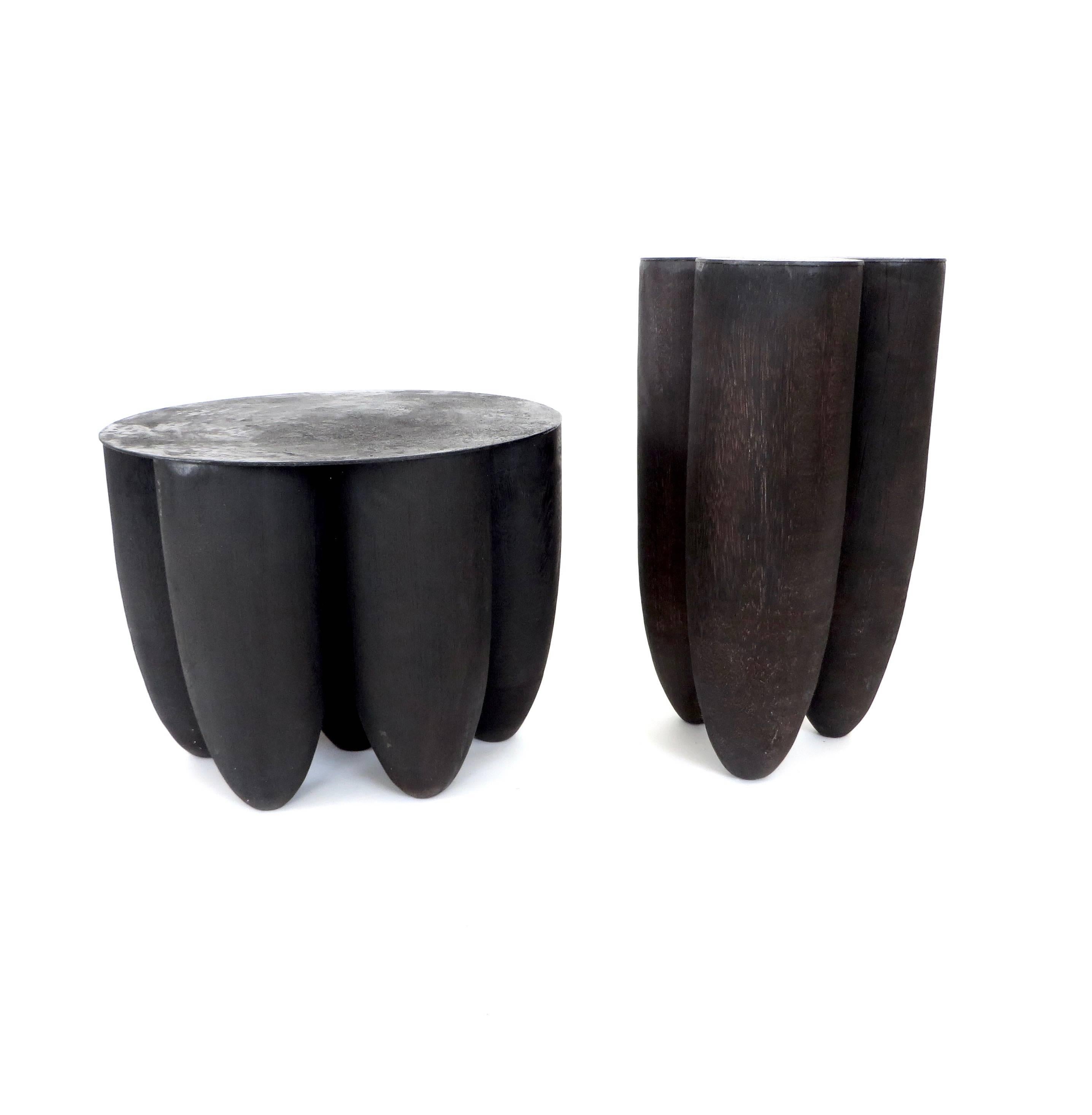 Black Iroko Wood and Burned Steel Senufo Side Table or Stool by Arno Declercq In Excellent Condition In Chicago, IL