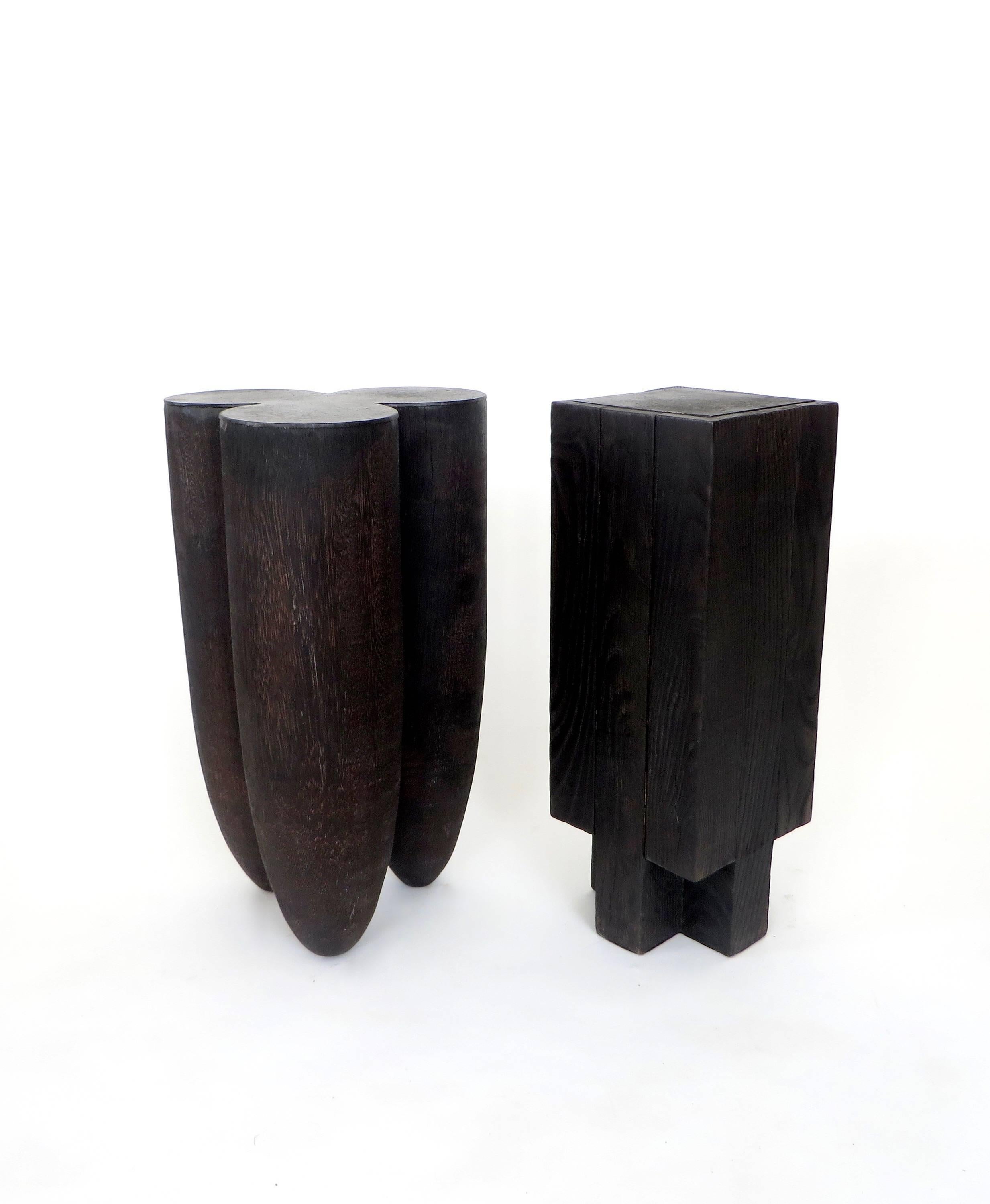 Contemporary Black Iroko Wood and Burned Steel Senufo Side Table or Stool by Arno Declercq