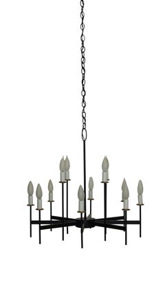 Black Iron and Brass Lightolier Chandelier, American, Mid-20th Century