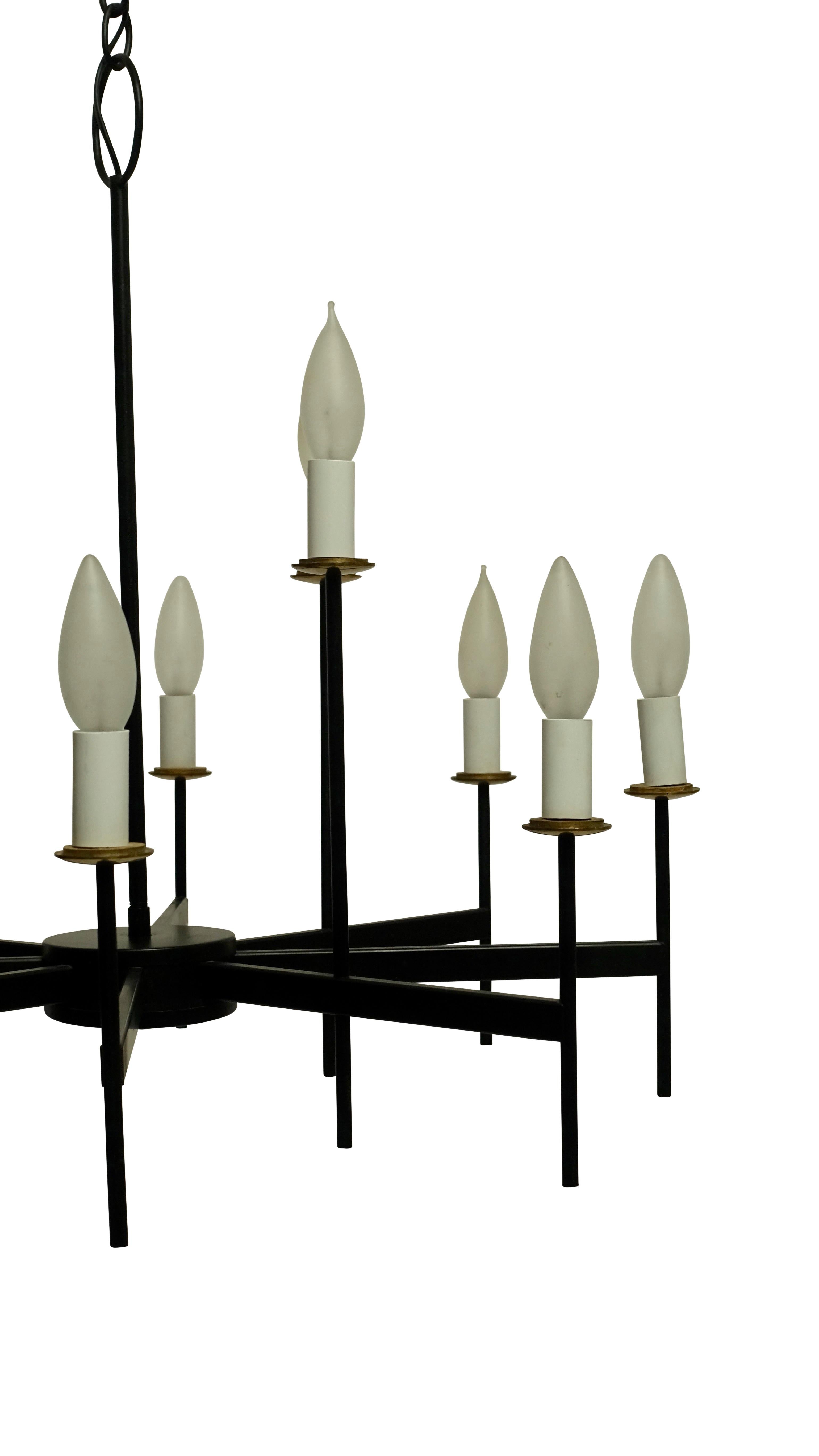 Black Iron and Brass Lightolier Chandelier, American, Mid-20th Century For Sale 1