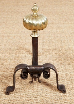 Black Iron and Brass Onion Finial Andirons