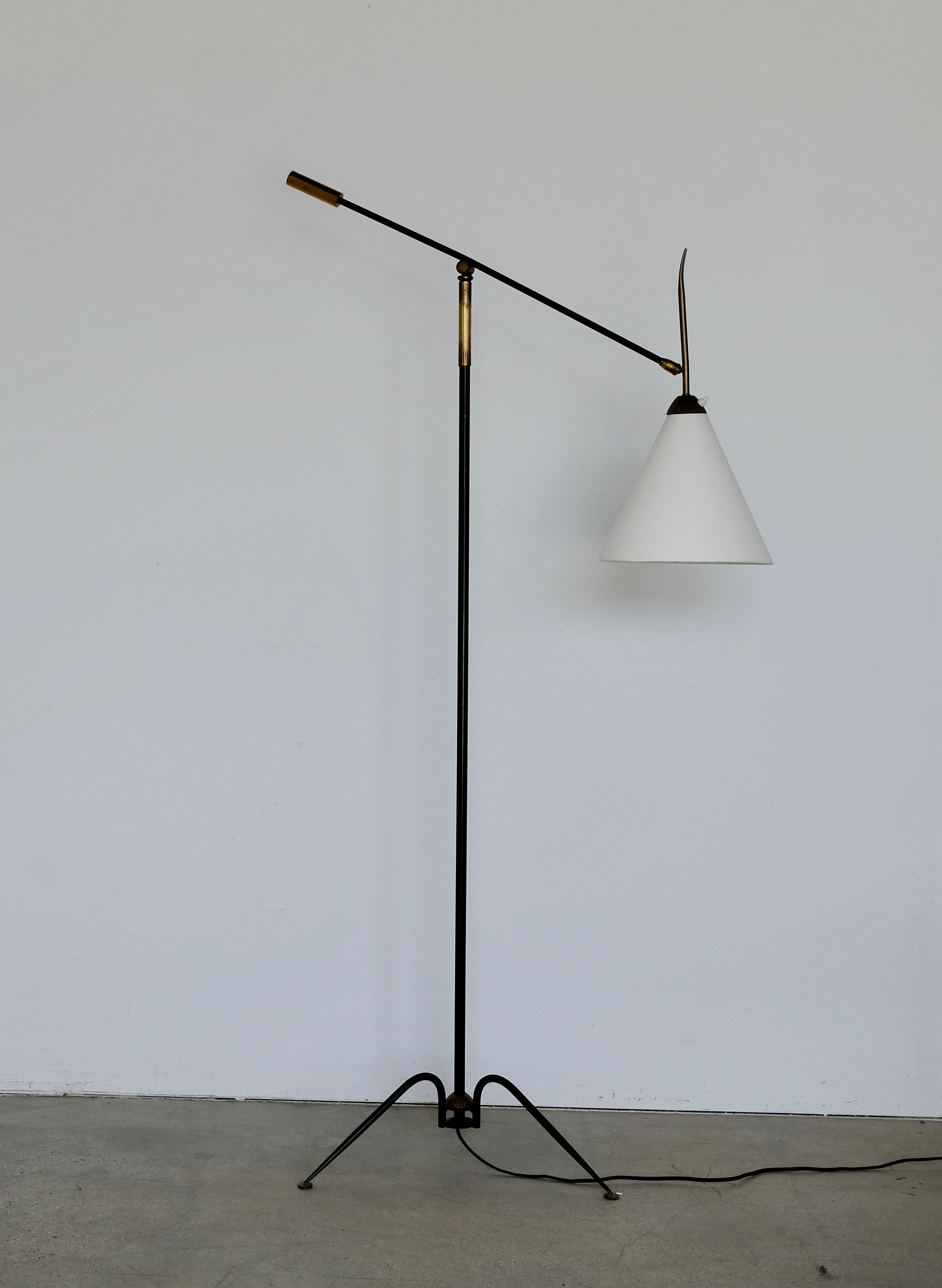 Mid-20th Century Black Iron and Bronze 1950s Articulated French Floor Lamp