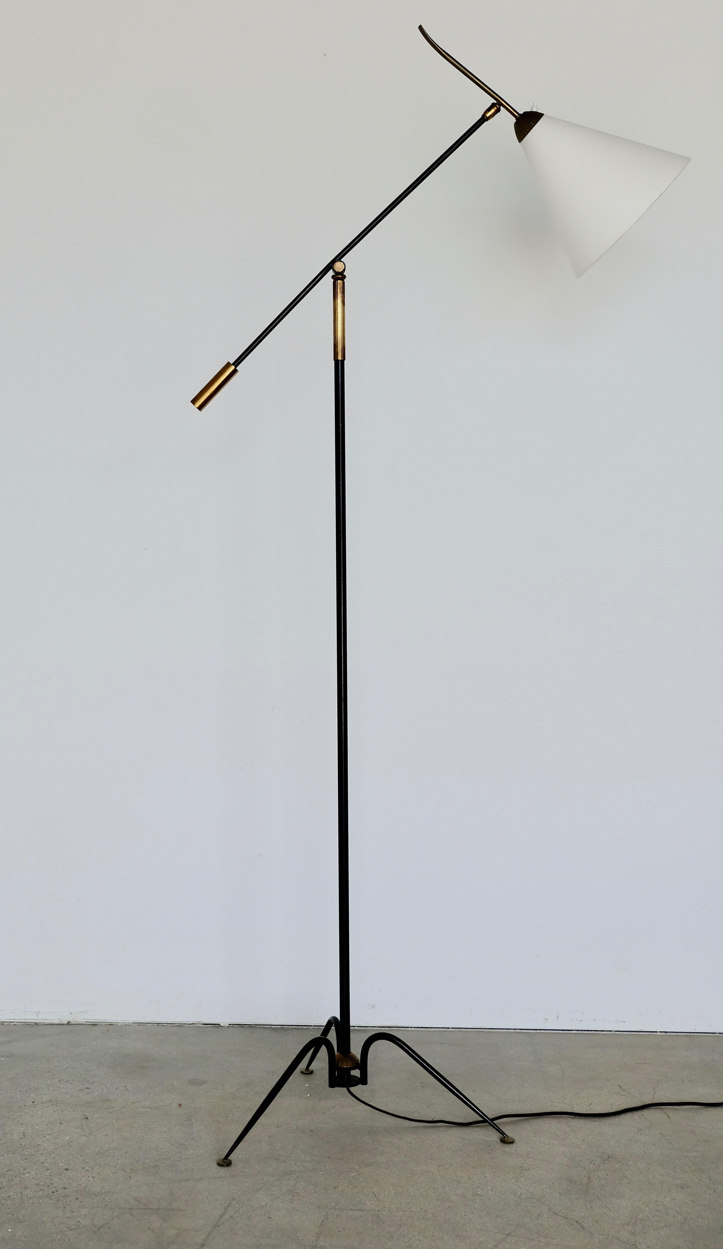 Black Iron and Bronze 1950s Articulated French Floor Lamp 2