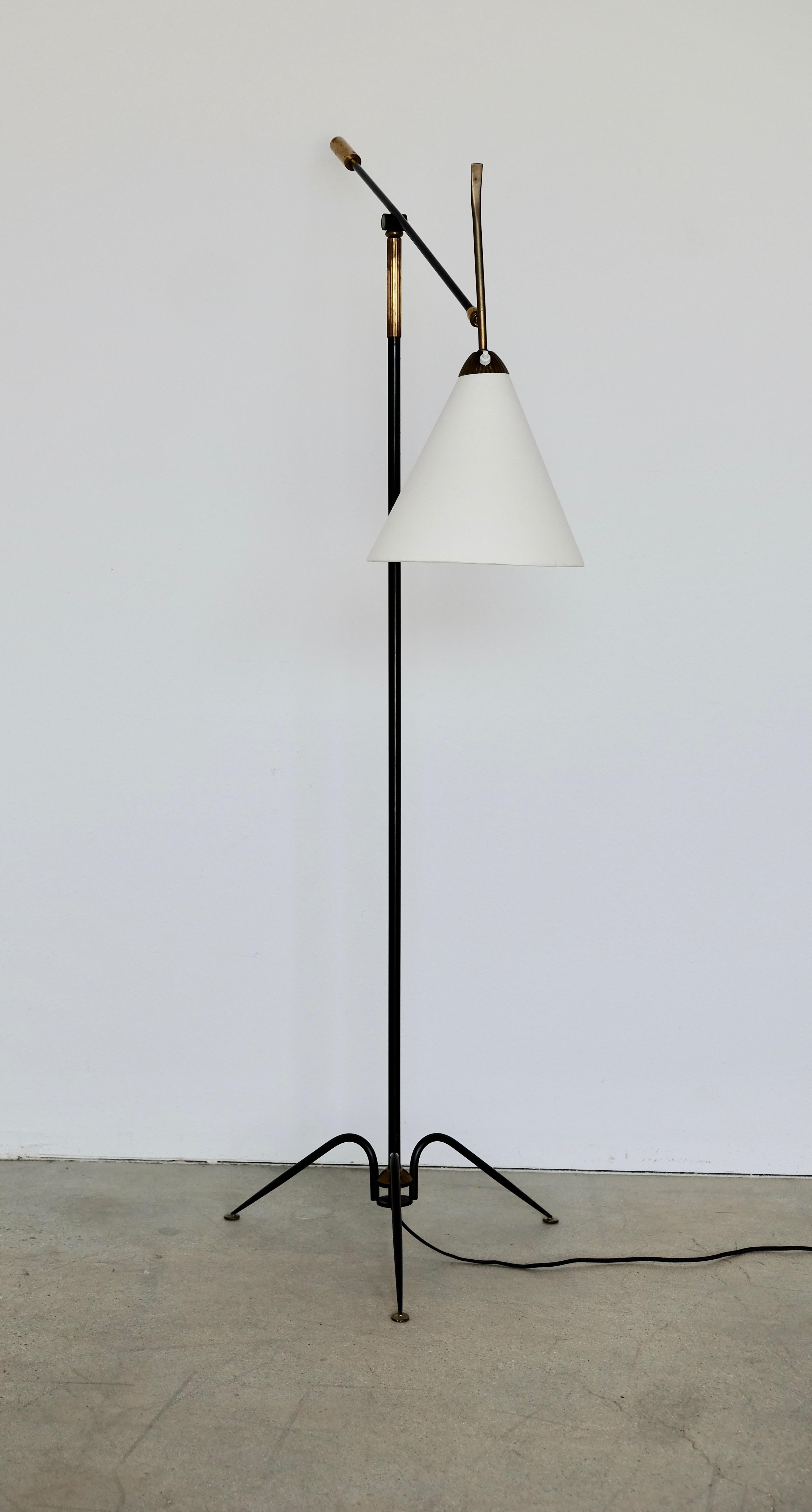 Black Iron and Bronze 1950s Articulated French Floor Lamp 4