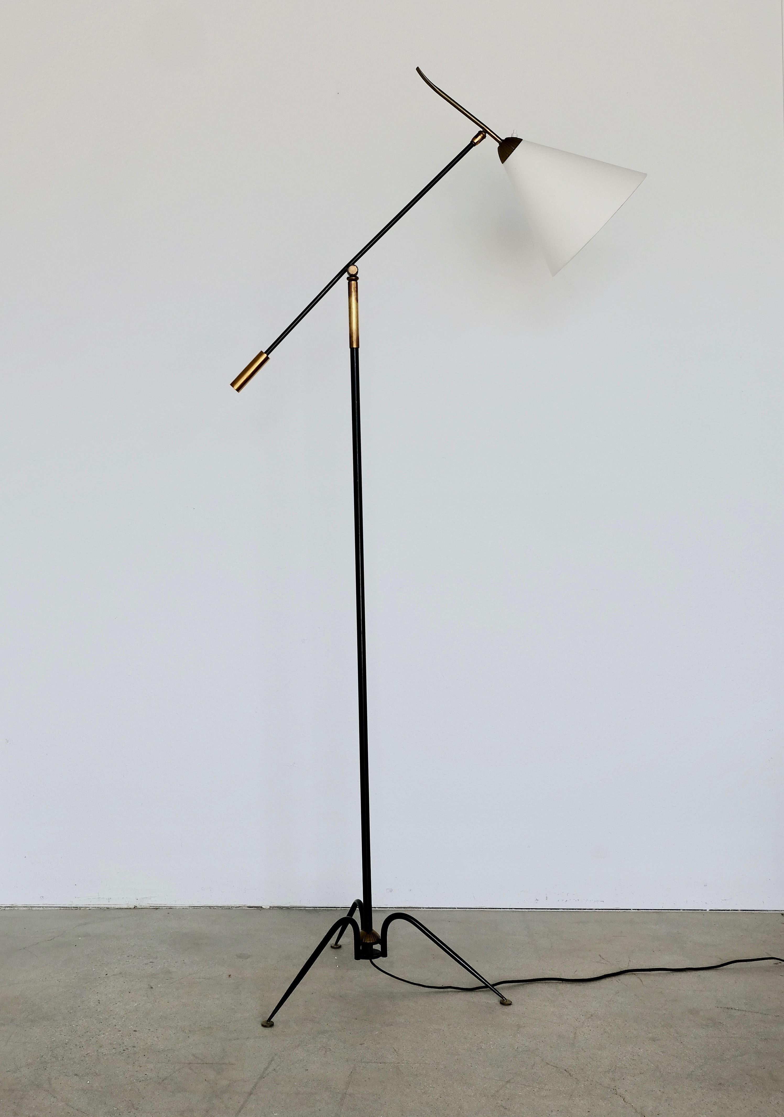 Mid-Century Modern Black Iron and Bronze 1950s Articulated French Floor Lamp
