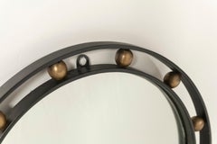 Mid Century Modern Black Iron and Gilt Sphere Round Mirror, France