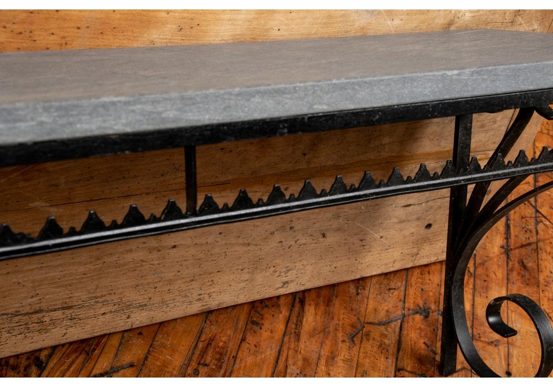 Black Iron And Stone Top Hanging Console For Sale 2
