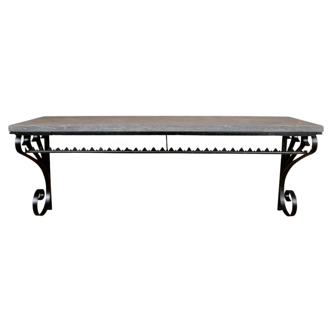 Black Iron And Stone Top Hanging Console For Sale