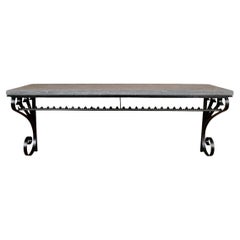 Vintage Black Iron And Stone Top Hanging Console