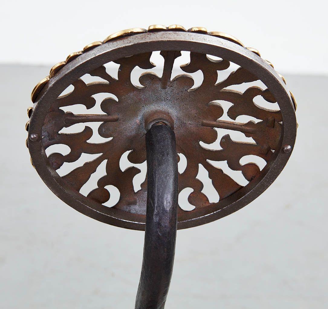 Black Iron Andirons with Brass Rosettes For Sale 6