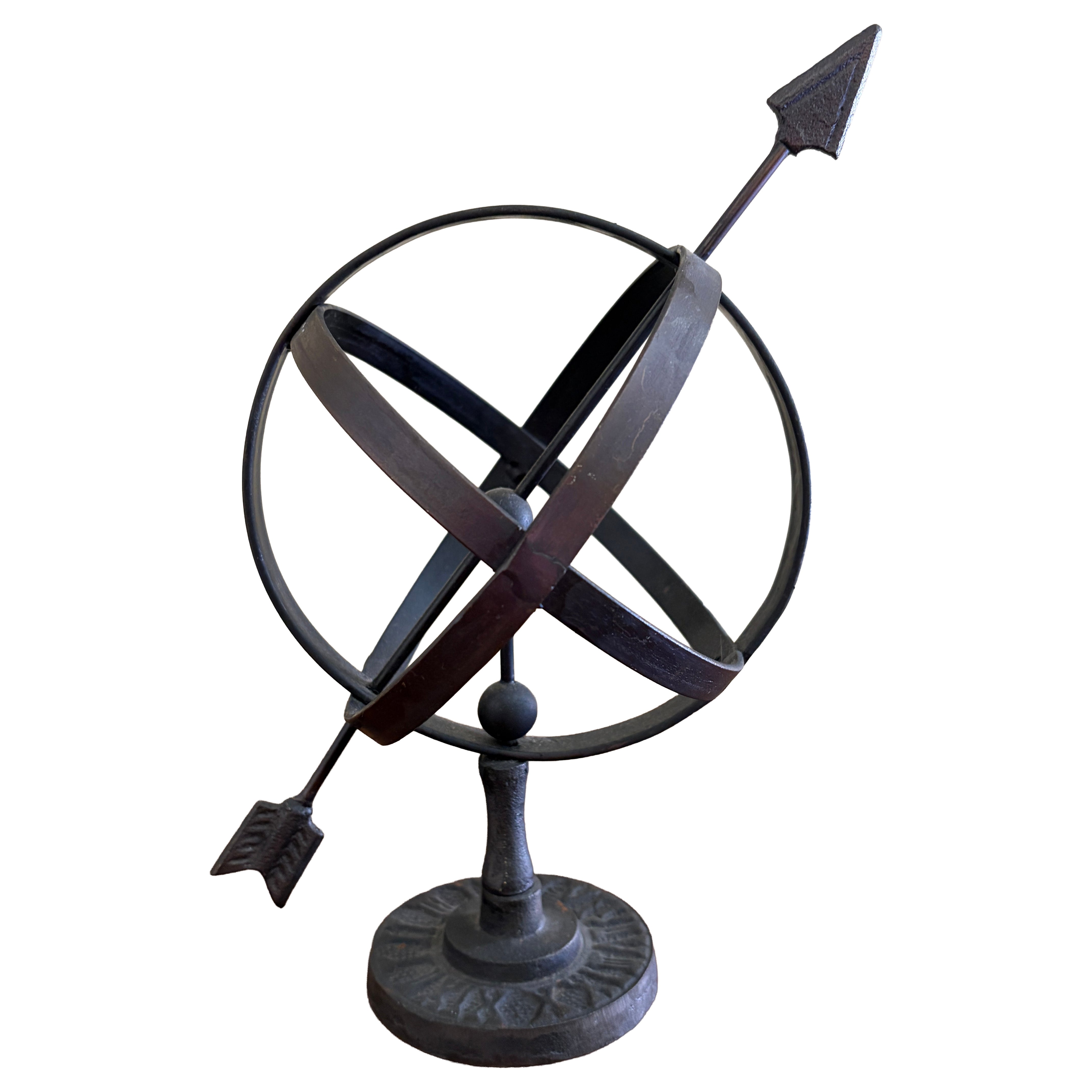 Black Iron Armillary Globe Sculpture – Traditional Landscape & Garden Decor For Sale