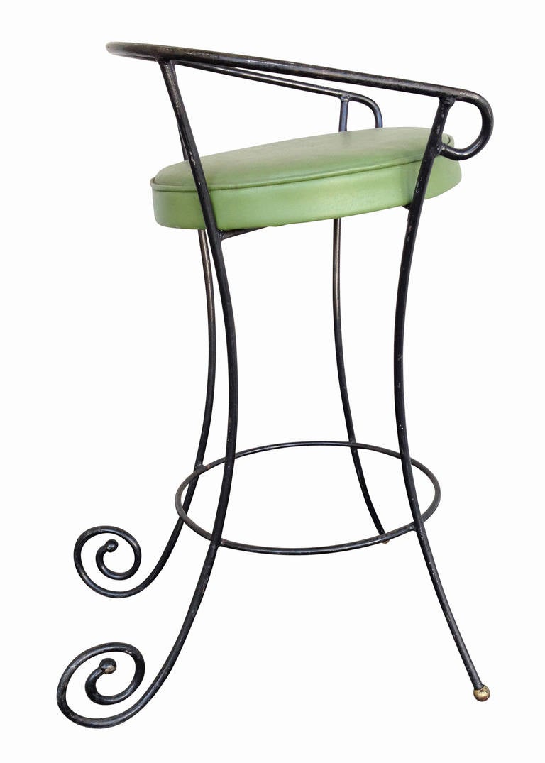 American Black Iron Bar Stools W/ Scrolling Accents, Set of Four For Sale
