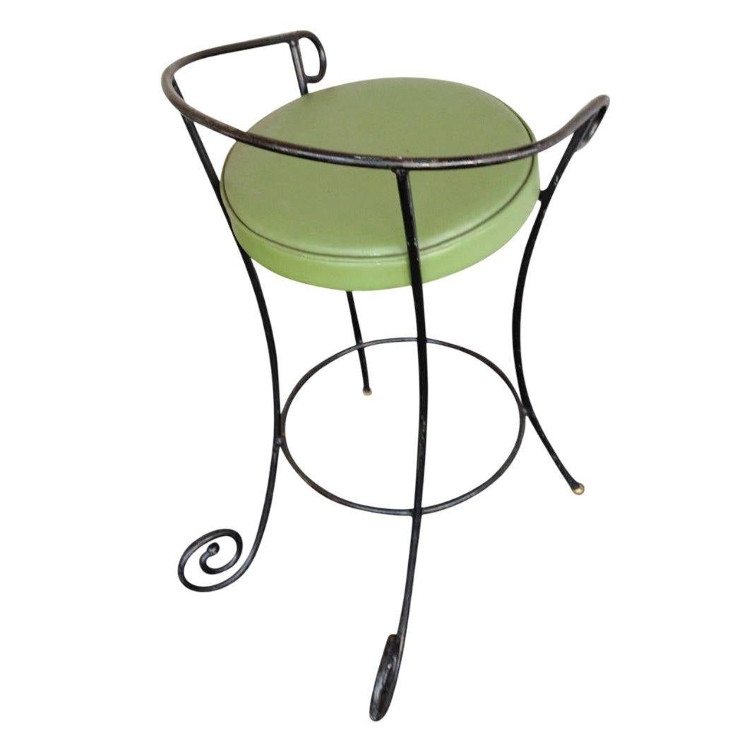 Mid-20th Century Black Iron Bar Stools W/ Scrolling Accents, Set of Four