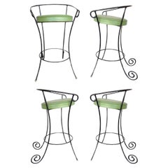 Used Black Iron Bar Stools W/ Scrolling Accents, Set of Four
