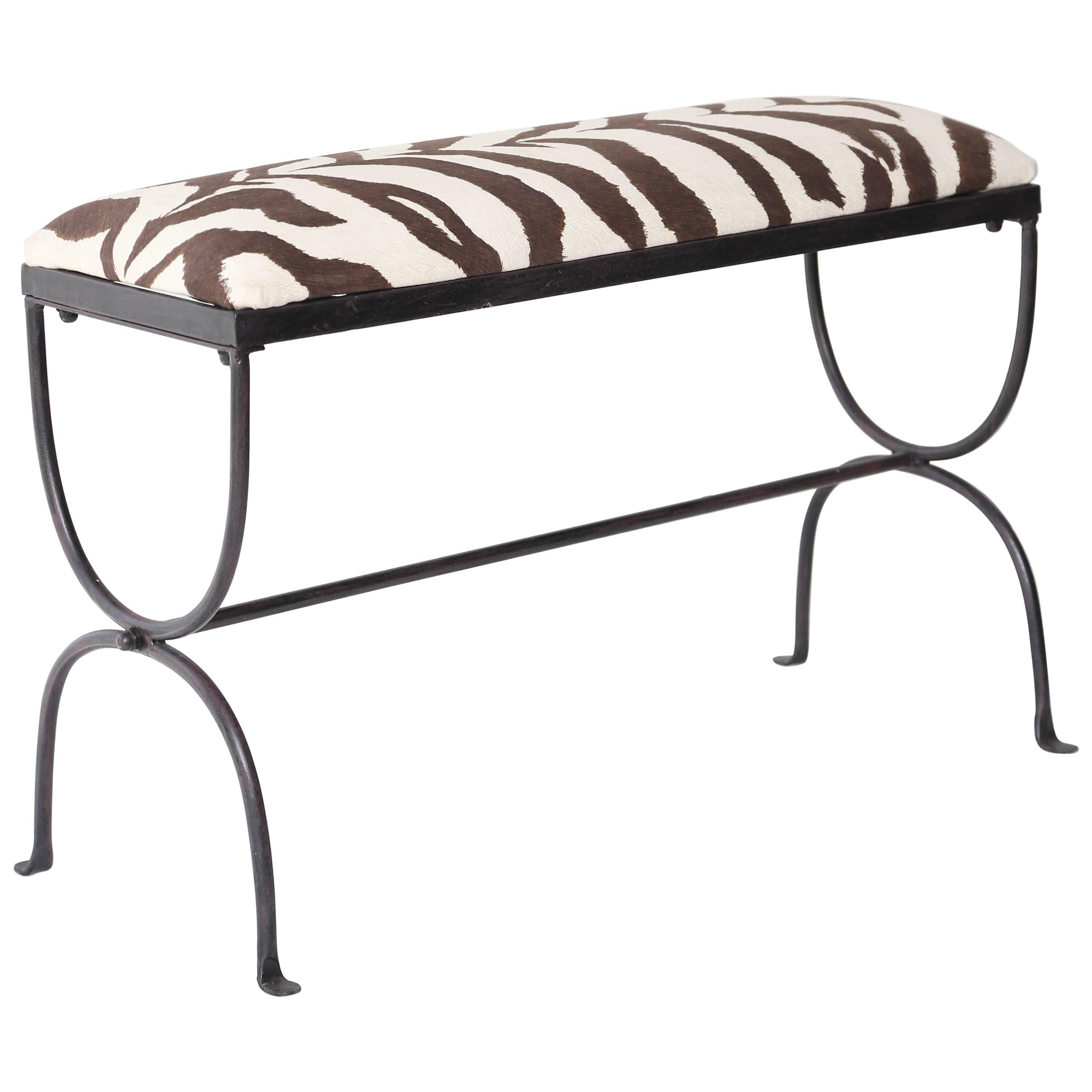 Black Iron Bench with Zebra Fabric Cushion