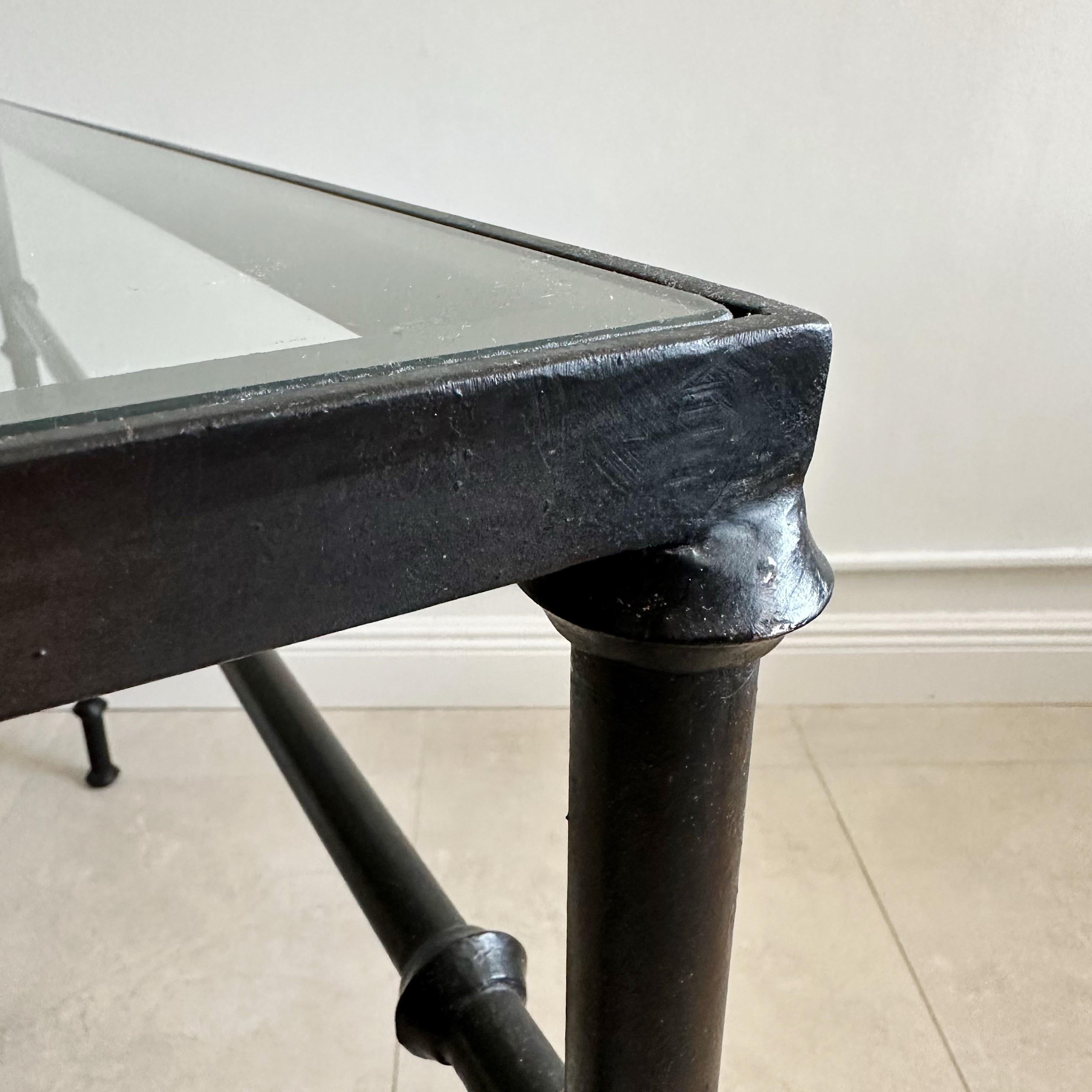 Glass Black Iron Console Table For Sale