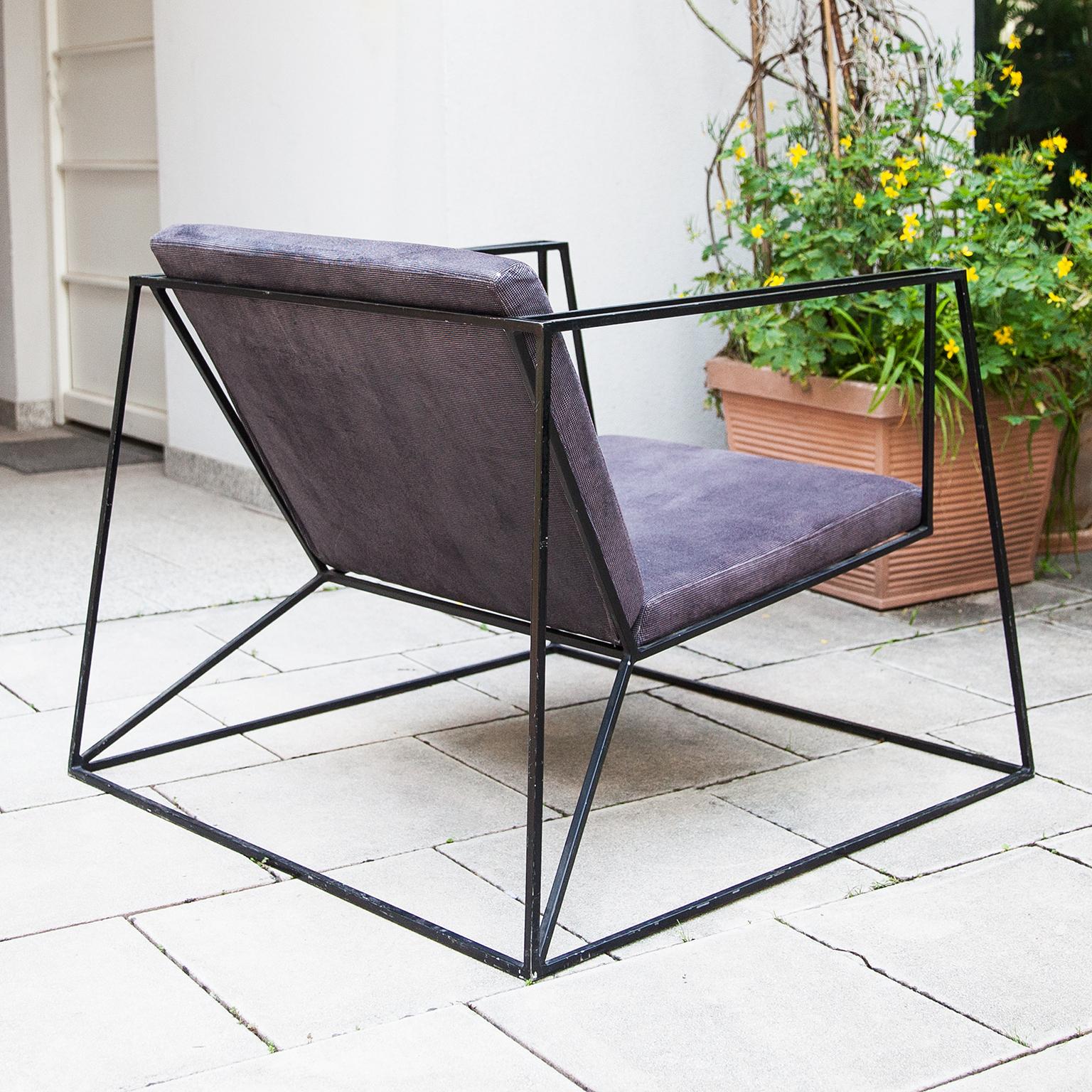 Fabric Black Iron Cubistic Chair For Sale