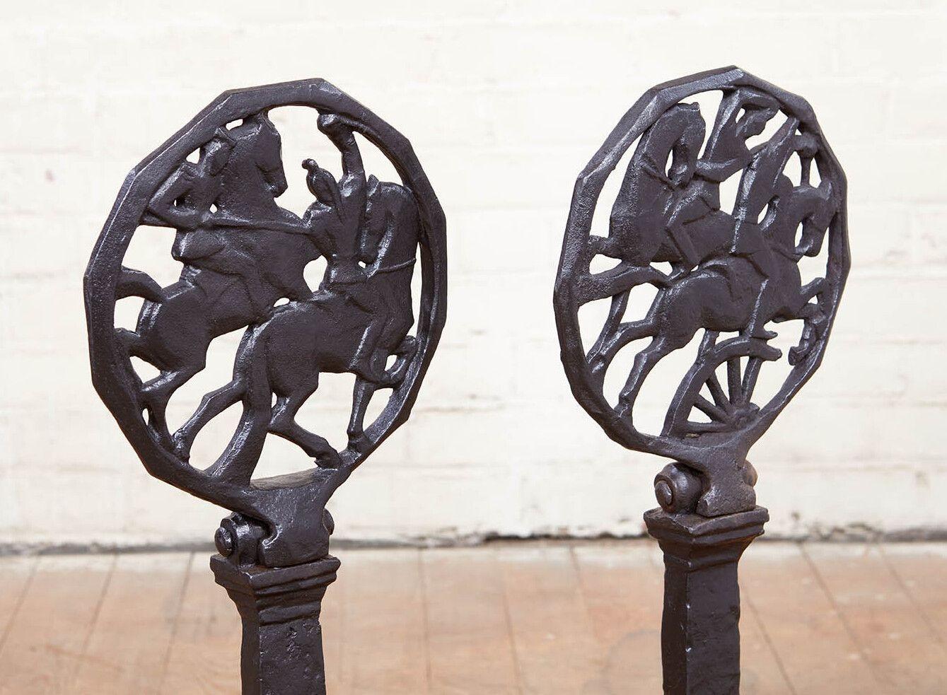 Black Iron Deco Andirons In Good Condition For Sale In Greenwich, CT