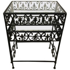 Vintage Black Iron Fleur de Lys Nesting Tables