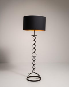 Black Iron Floor Lamp with Fabric Shade, 20th Century French Design