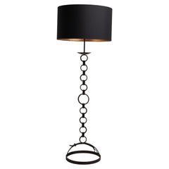 Black Iron Floor Lamp with Fabric Shade, 20th Century French Design