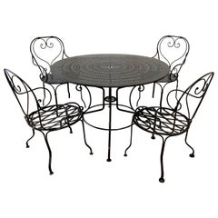 Vintage Black Iron French Patio Outdoor Table and Chairs