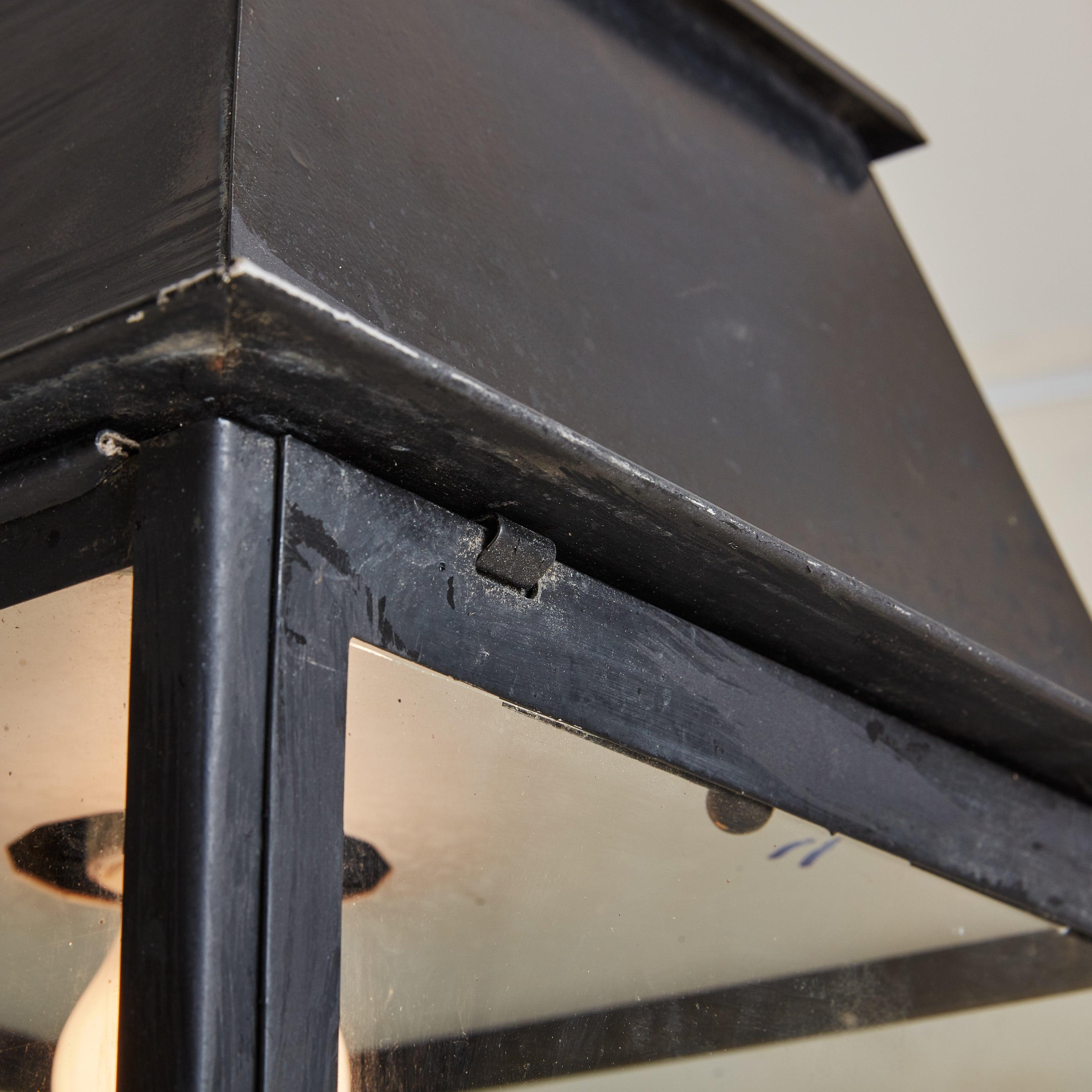 French Black Iron + Glass Lantern, France 1960s For Sale