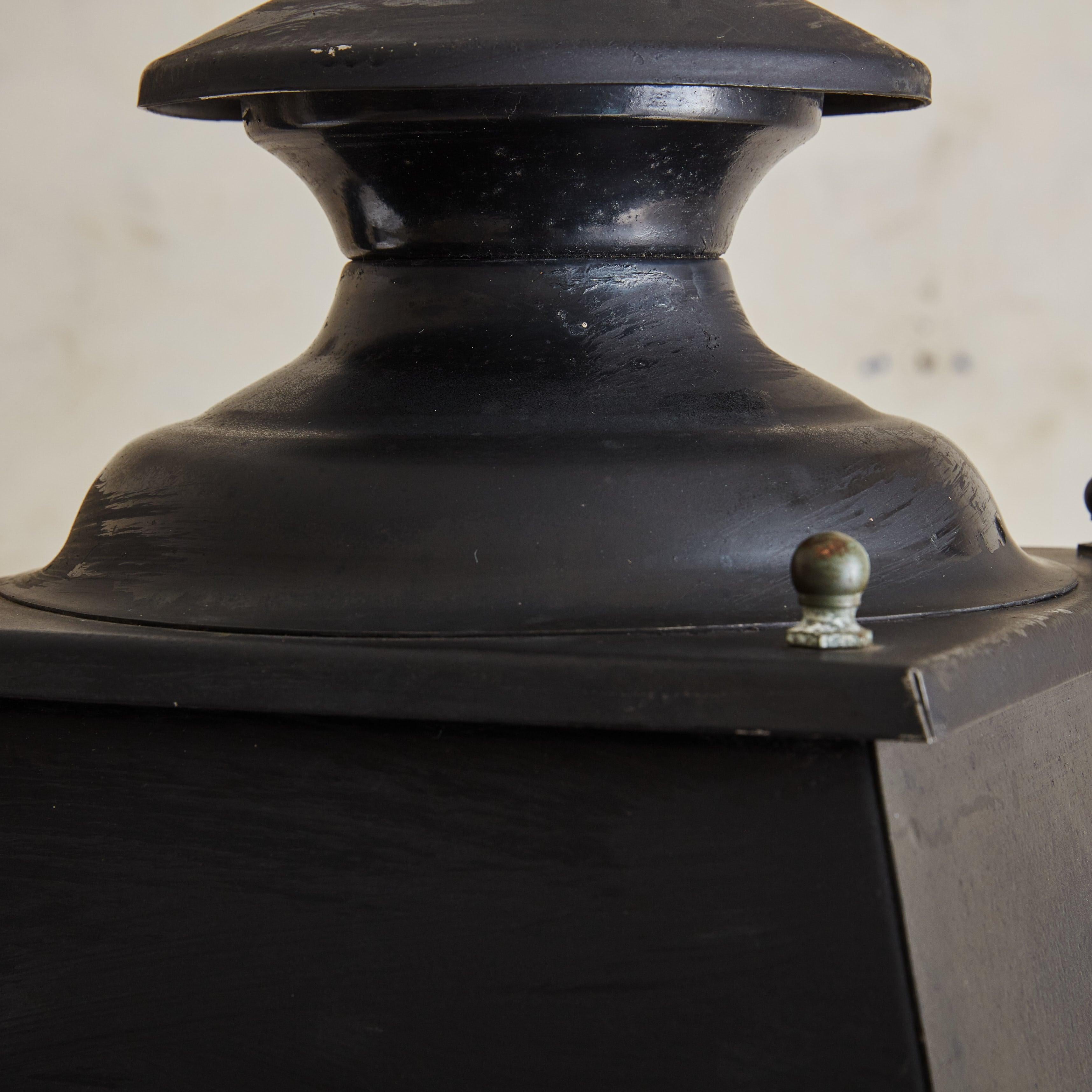 Mid-20th Century Black Iron + Glass Lantern, France 1960s For Sale