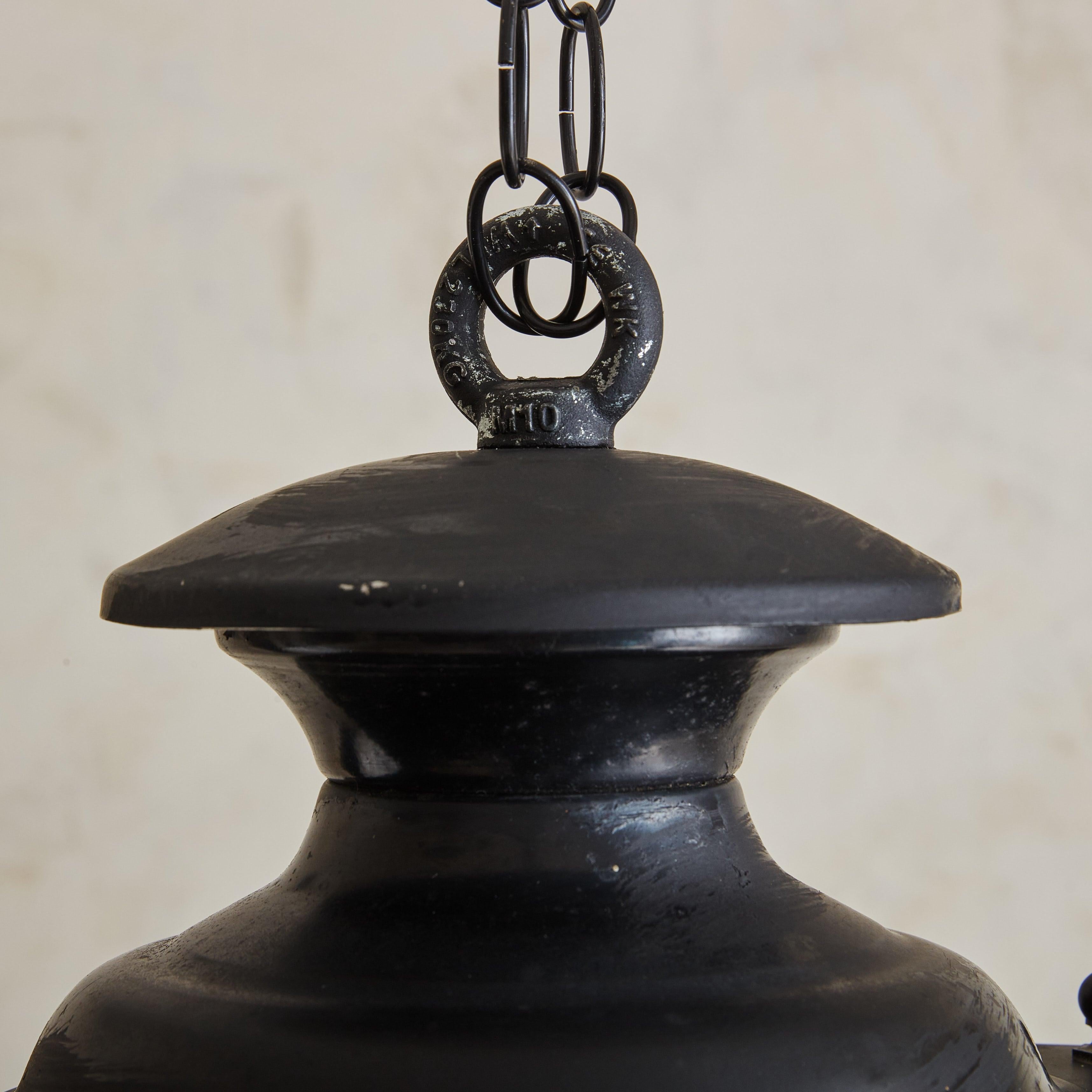 Black Iron + Glass Lantern, France 1960s For Sale 2