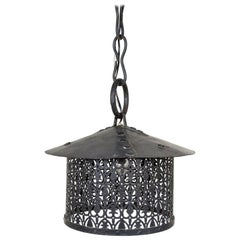 Black Iron Lantern with Decorative Punched Shade
