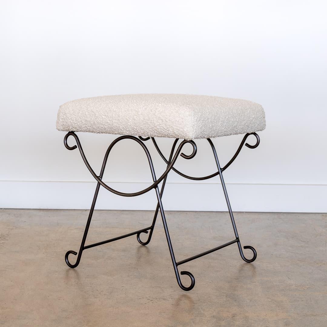 Panoplie Iron Loop Stool with Boucle Fabric In New Condition For Sale In Los Angeles, CA