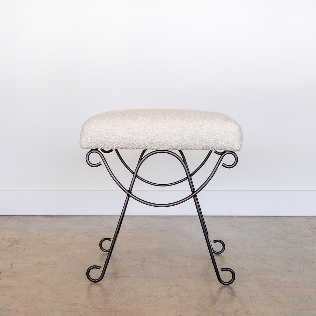 Contemporary Panoplie Iron Loop Stool with Boucle Fabric For Sale