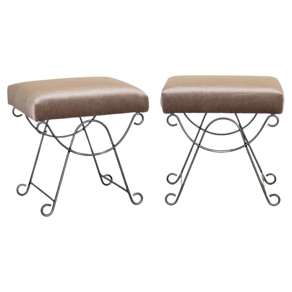 Panoplie Iron Loop Stool with Brown Mohair For Sale