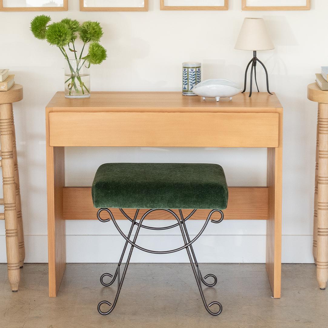 American Black Iron Loop Stool with Emerald Mohair