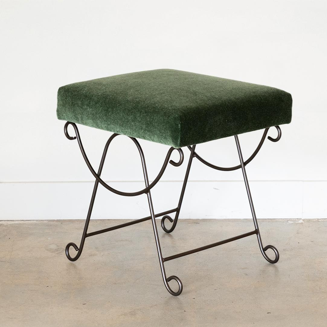 Black Iron Loop Stool with Emerald Mohair In New Condition In Los Angeles, CA