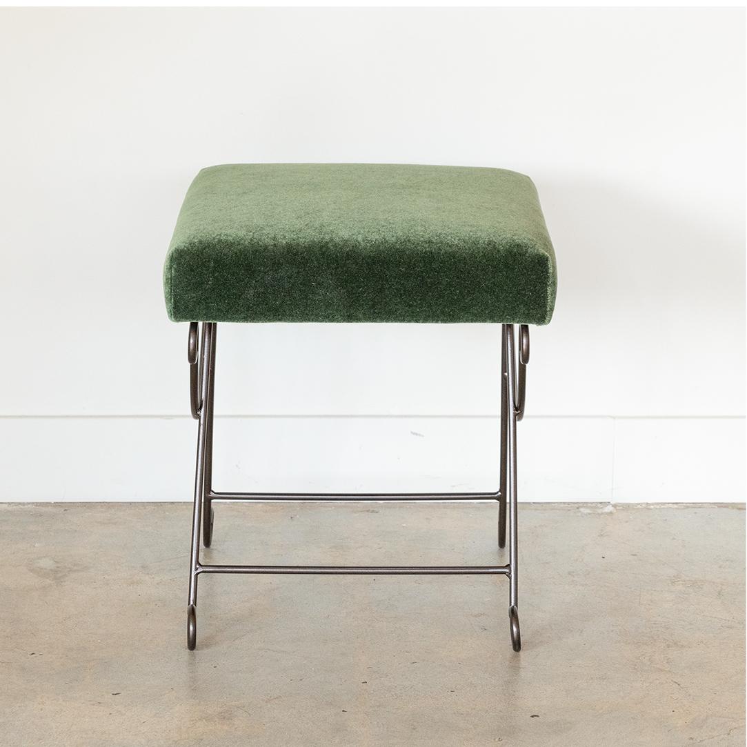 Black Iron Loop Stool with Emerald Mohair 1