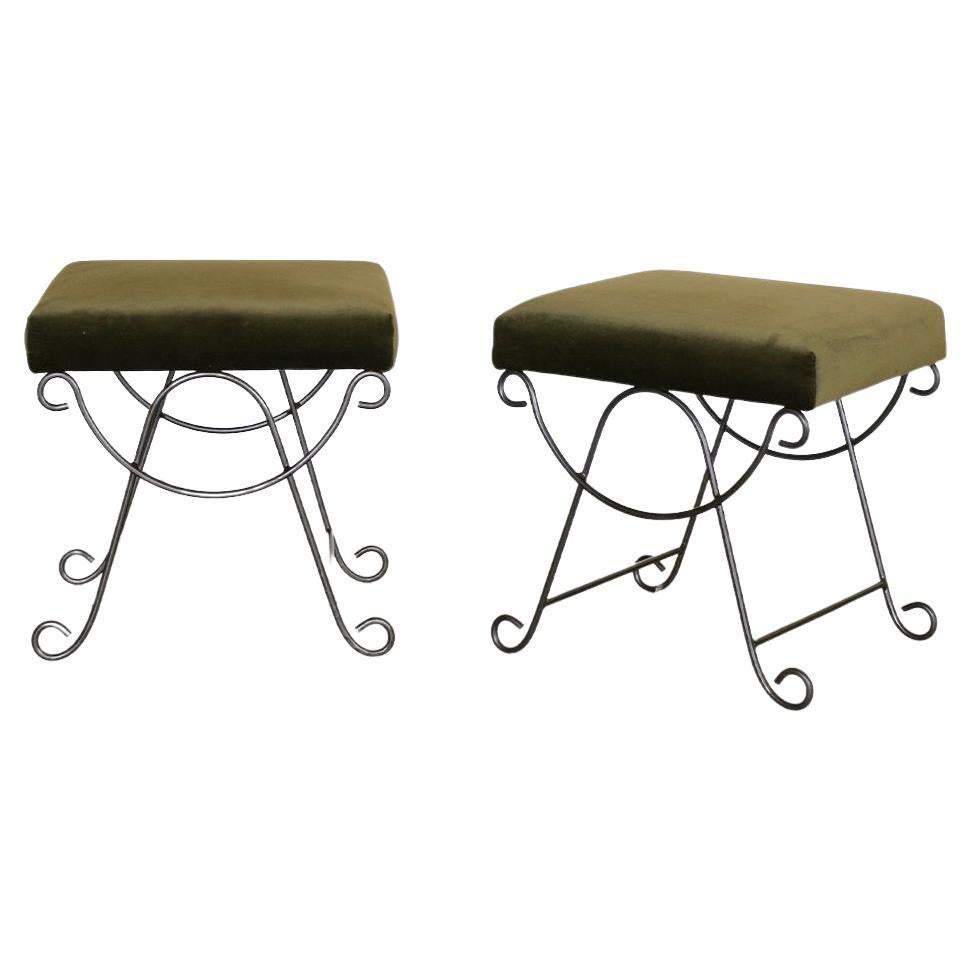 Black Iron Loop Stool with Green Velvet For Sale at 1stDibs