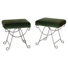 Black Iron Loop Stool with Emerald Mohair