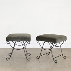 Black Iron Loop Stool with Mohair