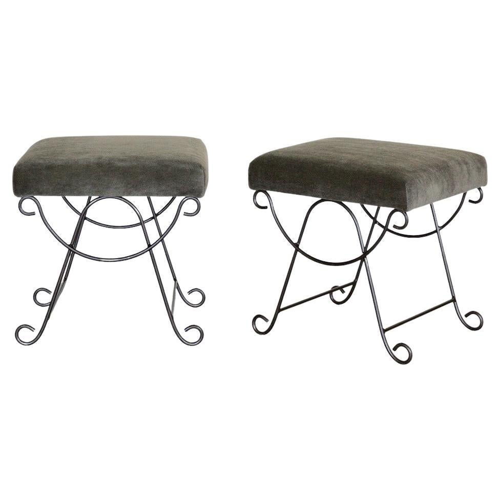 Black Iron Loop Stool with Mohair