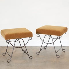 Black Iron Loop Stool with Ochre Mohair