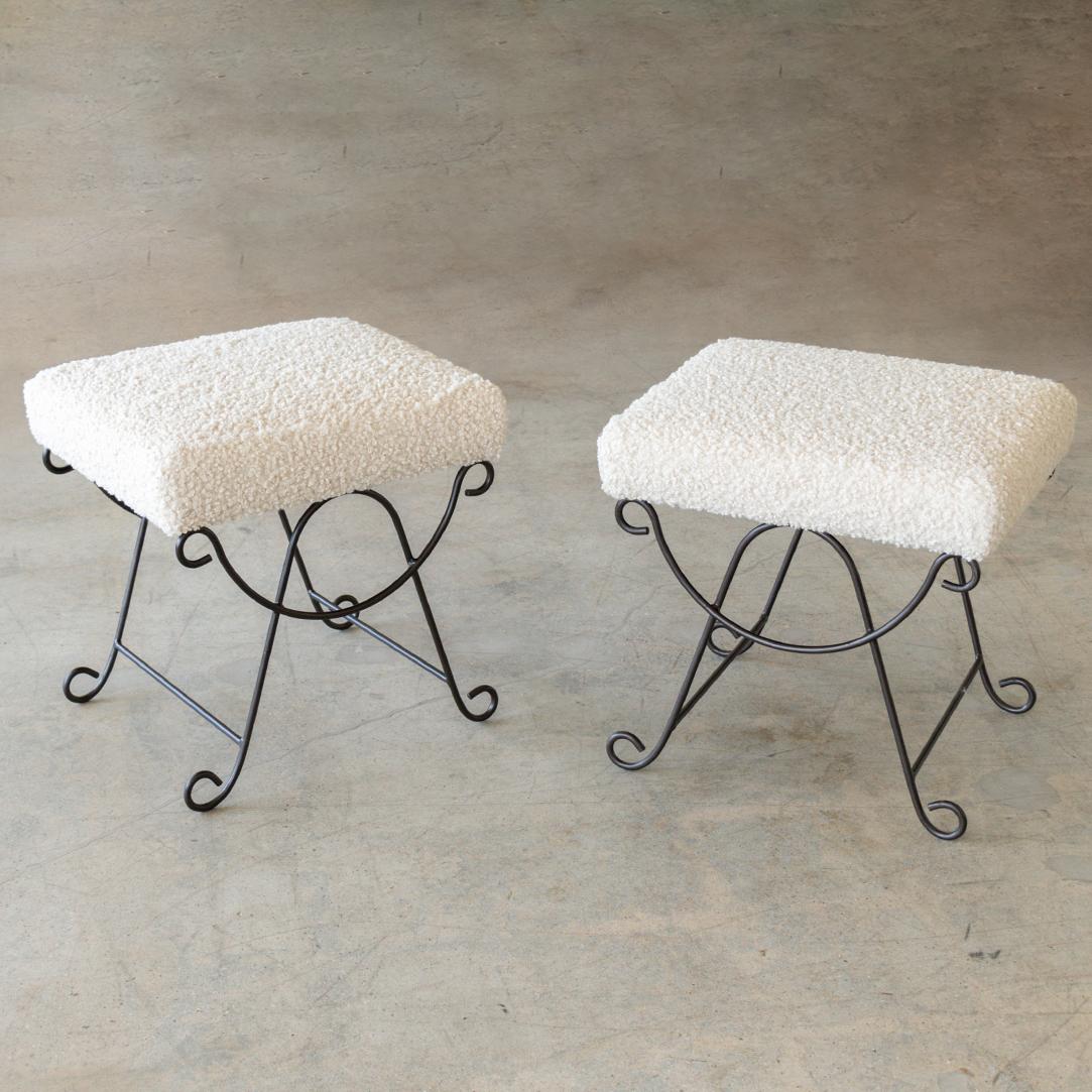 Panoplie Iron Loop Stool with Poodle Fabric In New Condition For Sale In Los Angeles, CA